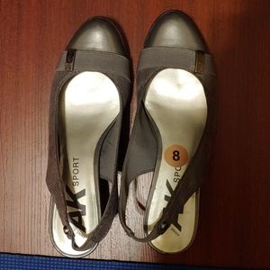 Anne Klein sport grey silver sling backs